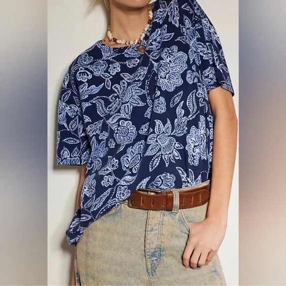Free People WE THE FREE Nina Printed Tee Size XSmall - Picture 1 of 6